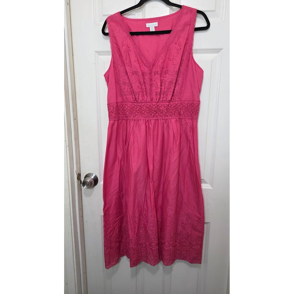 Charter Club Eyelet Lace Cotton Dress Womens 14 Pink Sleeveless Midi Summer